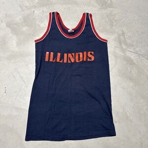 Vintage 1970s Illinois Fighting Illini Tank Top Shirt Basketball Muscle T Jersey